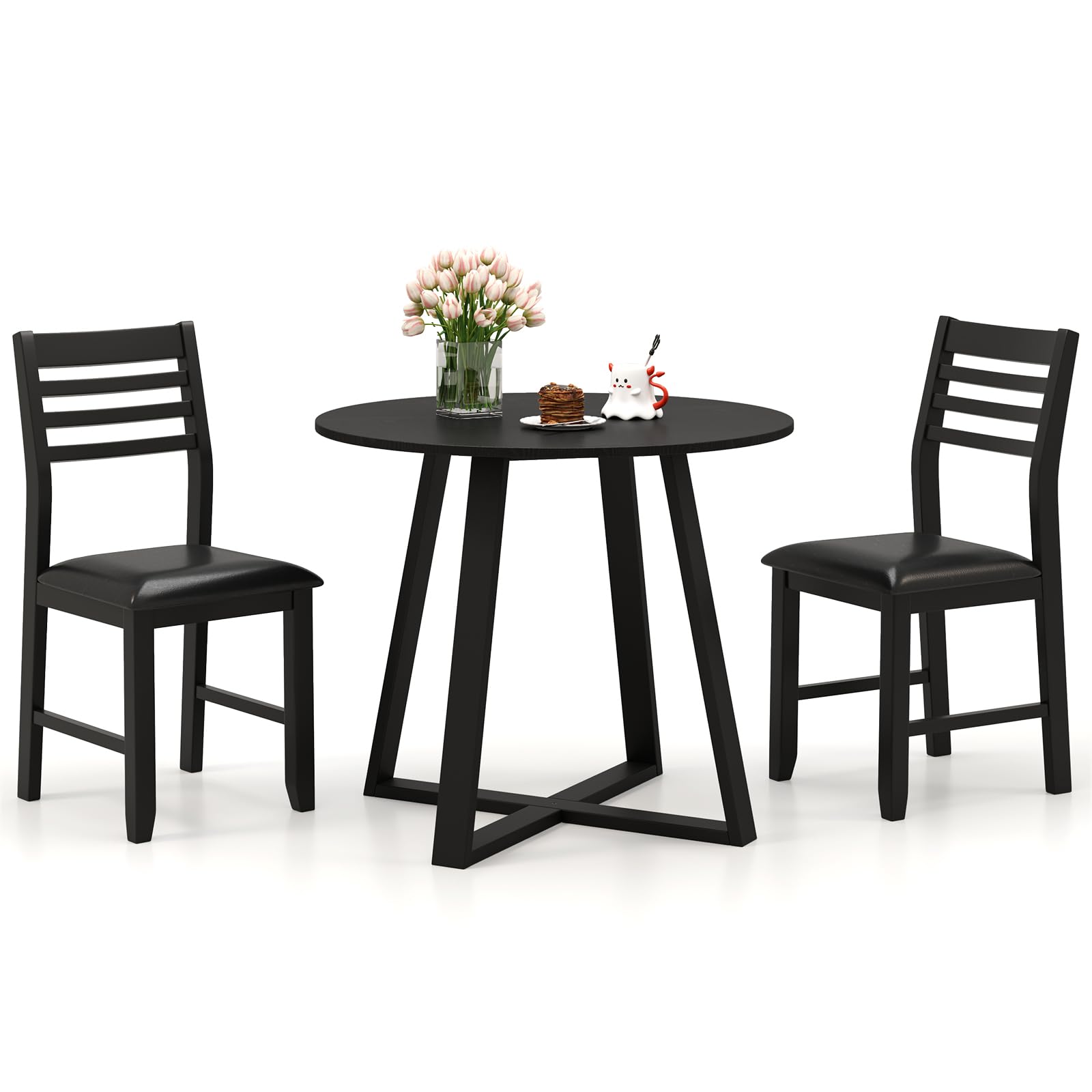 Tangkula Round Dining Table Set , Dinette Set with Table and Padded PU Chairs